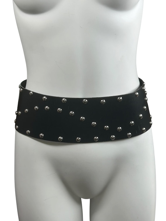 Vintage 1990's Dolce & Gabbana Silver Studded Wide Black Corset Belt