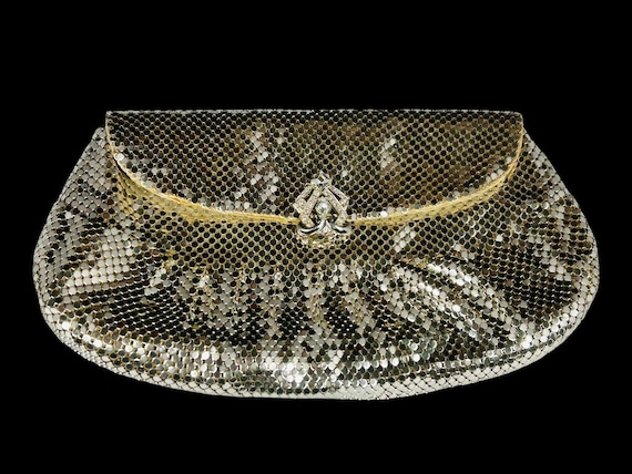 Vintage 1940's / 50's Whiting & Davis Clutch | Art Deco Silver Mesh Chainmail Clutch Evening Bag Purse