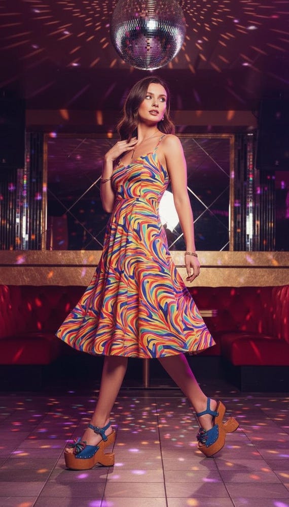 Size 8 | SABOTS By Kimel Rare Vintage 70s Rainbow Ribbon Bow | Wood Sculptured Platform Sandals | Bonnie Smith Huge Platforms Disco Glam