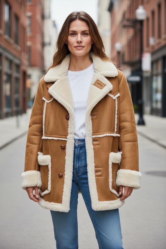 Vintage 70's  - Shearling Sheepskin Fur Panel Coat | Exposed Seams  Penny Lane Hippie Jacket