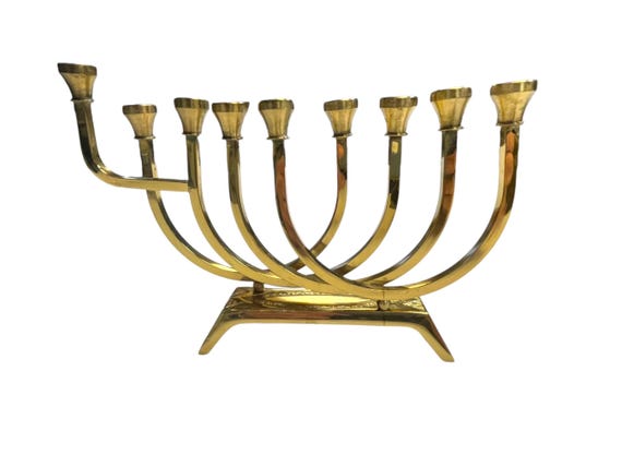 Vintage 70s Wainberg Solid Polished Brass Hanukkah Menorah 9 arm MCM Midcentury Judaica Made in Isreal Jewish Collectible