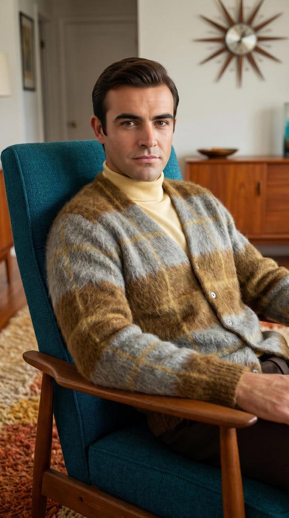 Vintage 60's McGregor Windowpane Plaid Mohair Cardigan | Shaggy Sweater | Kurt Cobain Size L - 46 Chest