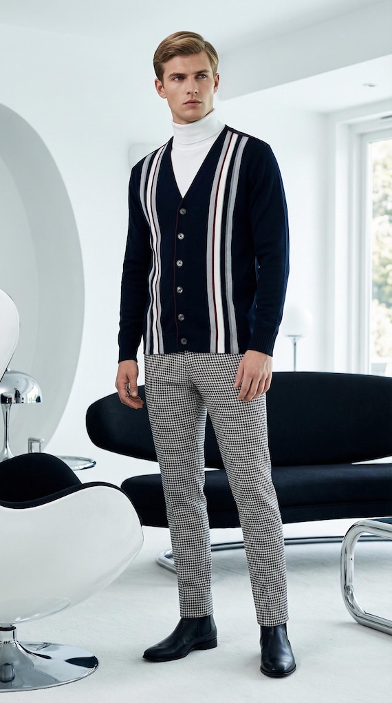 New Old Stock - Vintage 60's Striped Acrylic Cardigan Sweater | Mens M 41 NWOT | GRANDPA Beatnik Mad Men Style