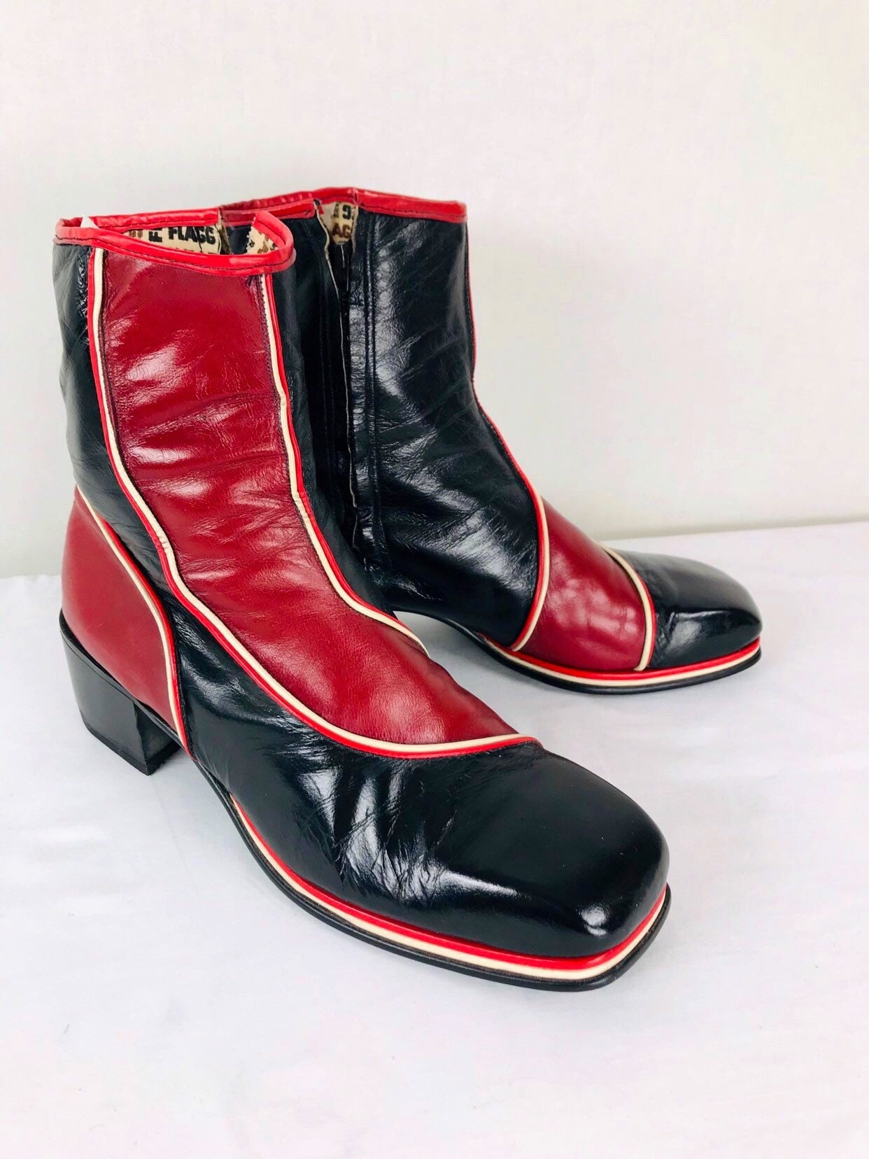 Vintage 1970's FLAGG BROS Mens US 11 ~ Ankle Boots Black & Red Leather ...