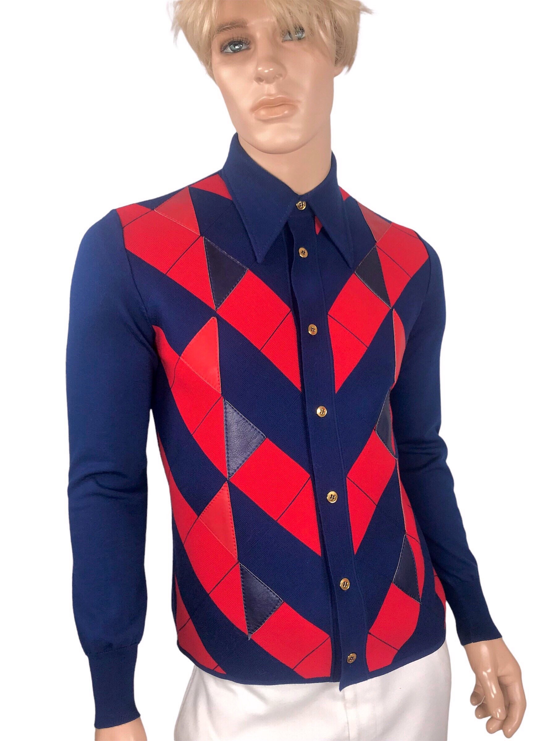 Rare Vintage Men’s 60s Finchley Fifth Ave NY MOD Wool Knit Panel Shirt