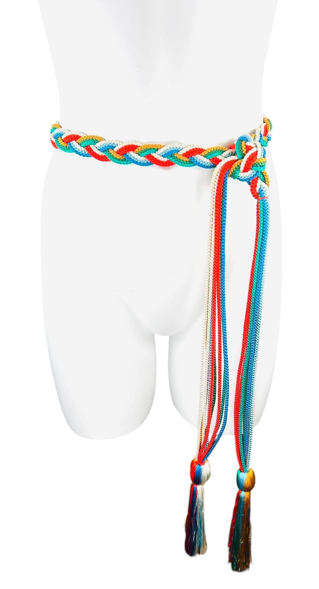 Vintage 80s Pastel Braided Rope Belt Statement Coin Charm Wide Stretch XS/S 80s Braided Rope Belt - Etsy main image 3