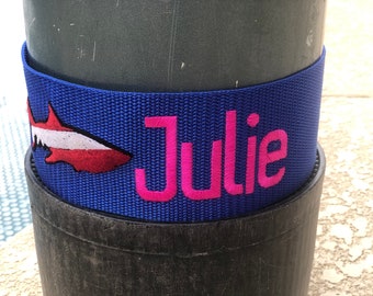 Personalized Embroidered Scuba Tank Strap Shark, Turtle, Octopus, Coral
