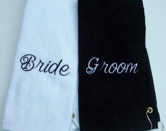 Gepersonaliseerde geborduurde Golf handdoek bruid en bruidegom