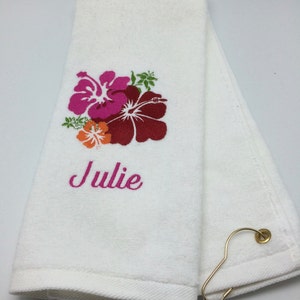 Personalized Embroidered Golf Towel Hawaiian Hibiscus Flower image 1