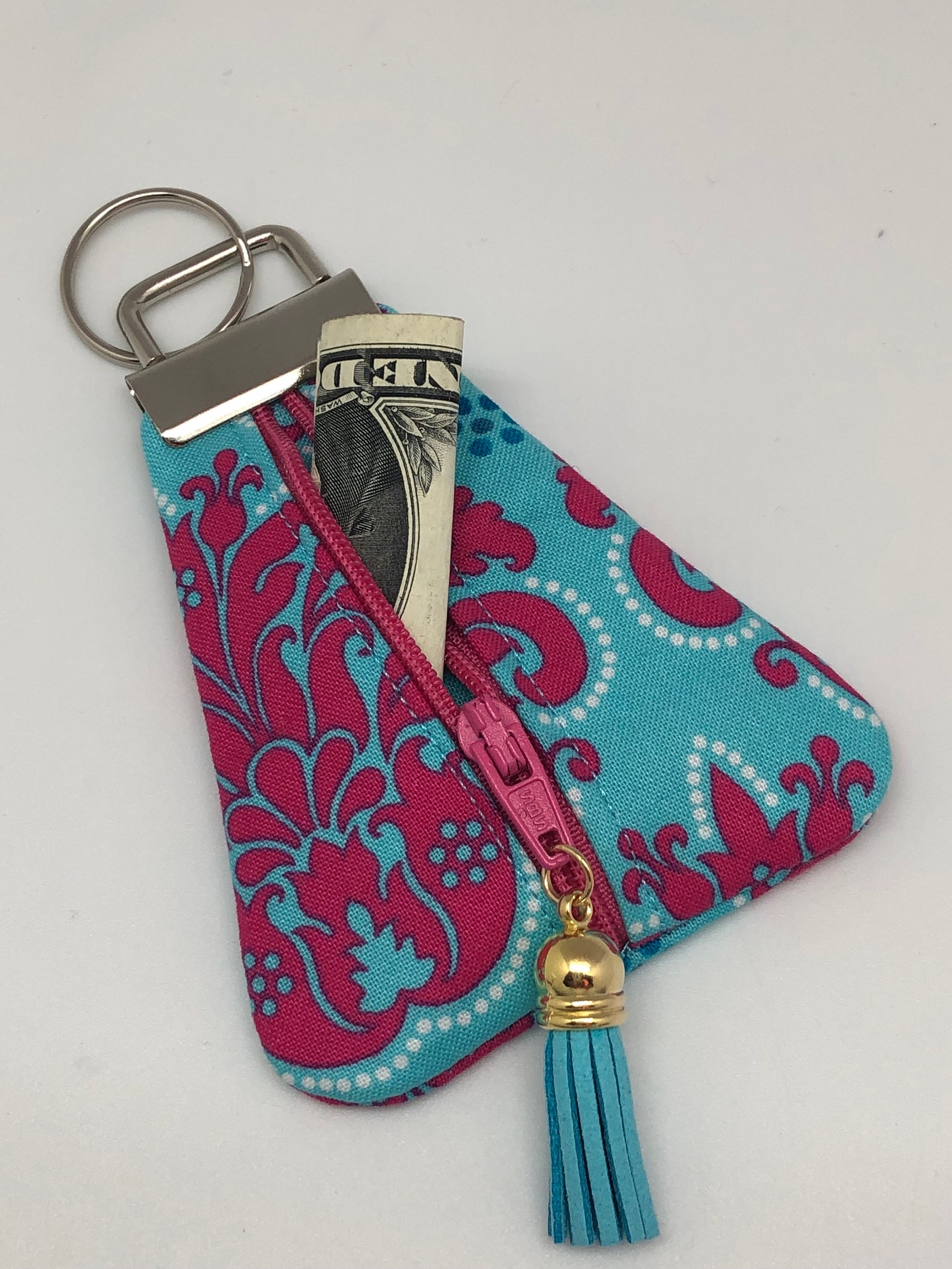 Damask Triangle Coin Purse Pouch Key Fob Etsy UK