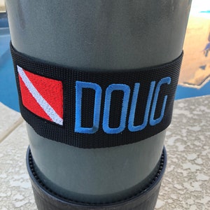 Personalized Embroidered Scuba Tank Strap Dive Flag