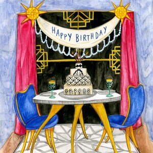 Art Deco alles Gute zum Geburtstag Grußkarte 4.5x5.5" mit Umschlag, kostenloser Versand!