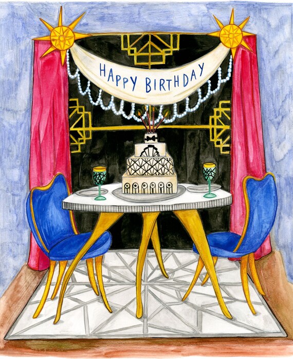 Art Deco Happy Birthday Greeting Card 4.5x5.5 With Etsy