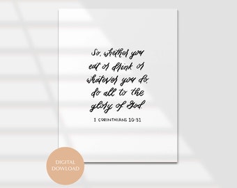 1 Corinthians 10:31 Glory of God Calligraphy Print, Digital File Only, Printable