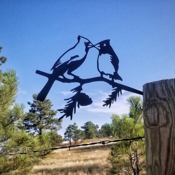 Metal Kissing Cardinals Hammer-in Backyard Tree Art Metalbird