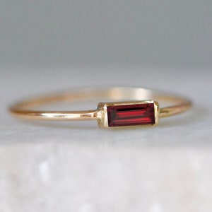Garnet Baguette 14k Gold Ring, Minimalist Ring, January Birthstone Jewelry, Red Gemstone Promise Ring, Art Deco Stacking Ring, Dainty Ring