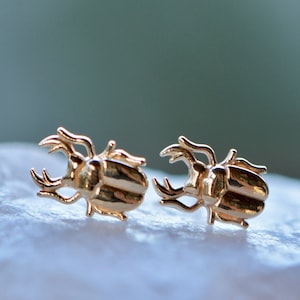 Tiny Scarab Earrings 14k Gold Studs, Egyptian Beetle Post Earrings, Gift for Girlfriend, Everyday Earrings, Gift for Insect Lover, Gift Her