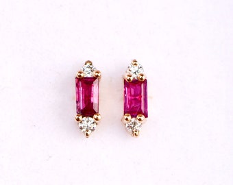 Ruby Diamond Earrings, 14kt Gold Red Gemstone Stud Earrings, July Birthstone Earrings, Anniversary Gift Women, Birthday  Gift Girlfriend