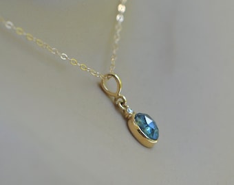 Montana Sapphire & Diamond 14k Gold Pendant Necklace, September Birthstone Dainty Pendant for Women, Everyday Necklace for Women or Girls