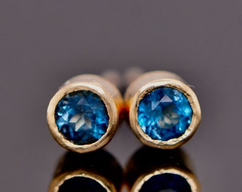 Tiny London Blue Topaz Stud Earrings 14kt Gold, December Birthstone Studs, Minimalist Everyday Earrings, Blue Gemstone Studs, Earrings Her
