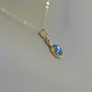 Montana Sapphire & Diamond 14k Gold Tiny Oval Pendant Necklace September Birthstone Charm