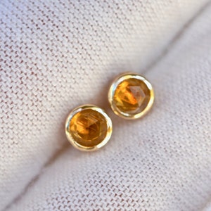 Rosecut Citrine Stud Earrings 14kt Gold, November Birthstone Studs, Minimalist Earrings, Yellow Gemstone Studs, Sentimental Gifts for Her