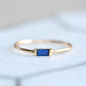 Sapphire Baguette 14k Gold Ring, Minimalist Ring, Earth Mined Sapphire Ring, September Birthstone Jewelry, Blue Gemstone Promise Ring