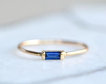Sapphire Baguette 14k Gold Ring, Minimalist Ring, Earth Mined Sapphire Ring, September Birthstone Jewelry, Blue Gemstone Promise Ring