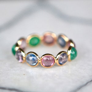 18kt Gold Multistone Ring, Ruby Emerald Sapphire Ring, Eternity Band, Gemstone Stacking Ring, Wedding Ring, Promise Ring, Gift Girlfriend