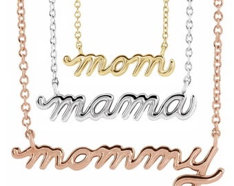 Collar del Día de la Madre, para mamá, Collar con nombre de oro macizo de 14k, Regalo para mamá, Collar de mamá, Collar de mamá, Regalos de primer cumpleaños y graduación