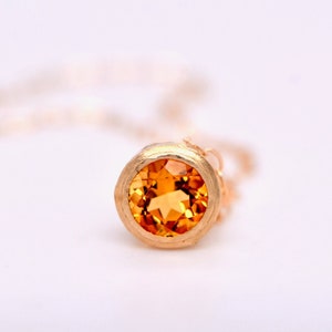 Citrine Solitaire Pendant 14k Gold, November Birthstone Pendant, Minimalist Orange Gemstone Necklace, Gift for Women Bezel Set Citrine Slide