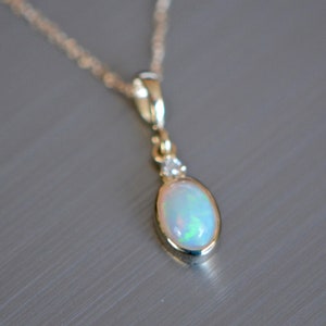 Ethiopian Opal Diamond 14k Gold Pendant Necklace, October Birthstone Dainty Pendant for Women, Everyday Necklace,  WomenGraduation Gifts