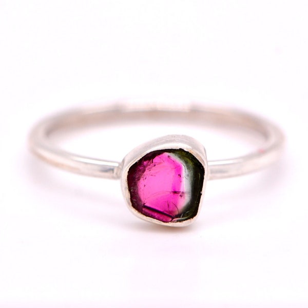 Watermelon Tourmaline Ring Sterling Silver, October Birthstone Ring, Girlfriend Gift, Everyday Stackable Pink Green Gemstone Ring for Women