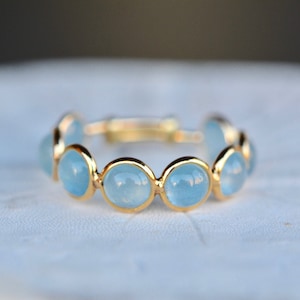 Aquamarine 18kt Gold Adjustable Ring, March Birthstone Jewelry, Blue Gemstone Ring, Aquamarine Ring Gold, Gift Girlfriend, Womens Rings