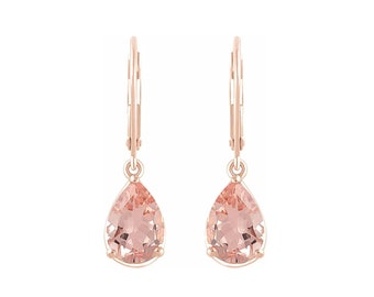 Rose Gold Morganite Earrings, Pink Gold Teardrop Gemstone Earrings,  Bridal Earrings, Wedding Earrings, Dainty Earrings, Anniversary Gift