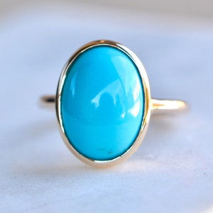 Sleeping Beauty Turquoise Ring 14k Gold, Genuine Turquoise Simple Classic Ring, Statement Ring, December Birthstone Jewelry, Blue Gemstone