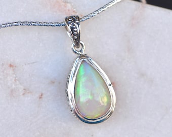 Ethiopian Opal Pendant 925 Sterling Silver Pendant Gift For Her Opal In Pendant | Natural Ethiopian Opal Vintage Silver Pendant