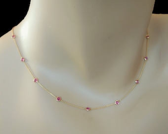 Natural Ruby Necklace 18kt Gold, Red Gemstone Necklace, July Birthstone Chain, Anniversary Gift , Minimalist Jewelry