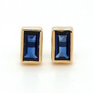 Sapphire Baguette 14k Gold Minimalist Stud Earrings, September Birthstone Jewelry, Blue Gemstone Stud, Art Deco Stacking Earring, Gift Women