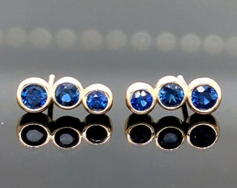 Natural Sapphire Ear Climbers Solid 14kt Gold : 5th 10th or 45th Anniversary Gift for Wife
