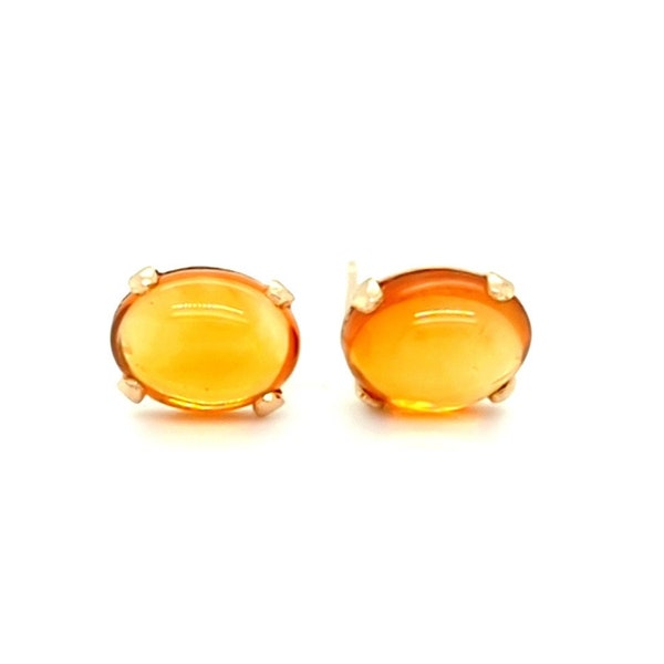 Citrine Cabochon Stud Earrings 14k Gold, November Birthstone Post Earring, Small Dainty Stud Earring, Minimalist Everyday Earrings Gift