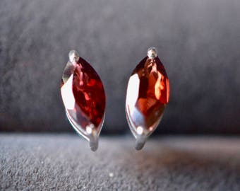 Garnet Earrings, Garnet Jewelry, Marquise Stud Earrings, Handmade Sterling Silver, Silver Garnet Studs, Garnet Post Earrings, Gifts for Her