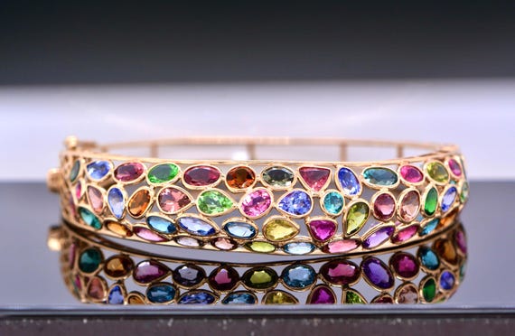 Multigemstone Statement Bracelet Solid 18k Gold :… - image 3