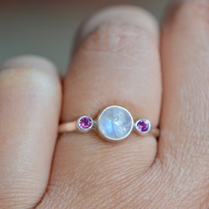 Moonstone Amethyst Thin Band Ring, Size 7 Sterling Silver Stacking Ring, February June Birthstone Ring, Purple Blue Minimalist Gemstone Ring