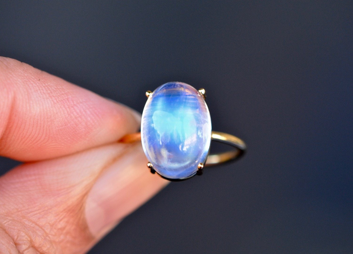 1.5ct Oval Natural Blue Moonstone Engagement Ring Vintage Color-Change –  joojewel