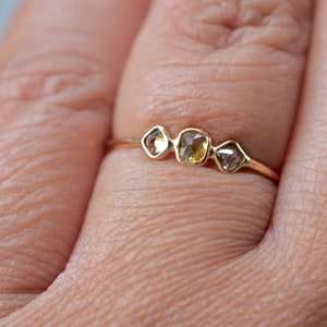Salt Pepper Diamond Dainty Minimalist Ring Solid 14k Gold : April Birthstone Jewelry