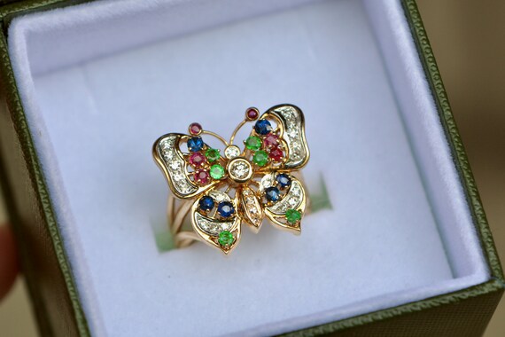 Multigemstone Butterfly Statement Ring 14k Gold, … - image 7