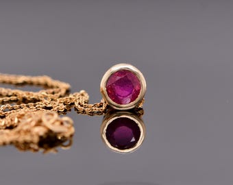 Natural Ruby Solitaire Necklace 14k Gold, July Birthstone Pendant, Minimalist Red Gemstone Necklace, Gift for Women, Ruby Slide Pendant Her