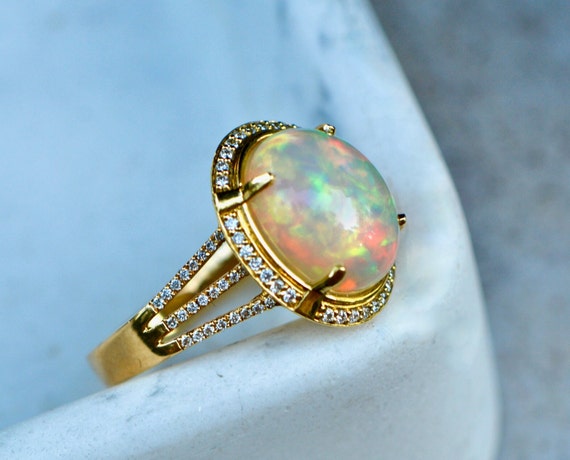 Ethiopian Opal & Diamond Statement Ring 14k Gold … - image 7