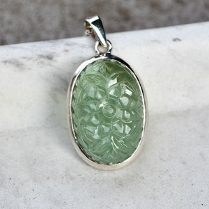 Carved Aquamarine Statement Necklace Sterling Silver, Aqua Green Gemstone Pendant, March Birthstone Jewelry, One of a Kind Gift for Women